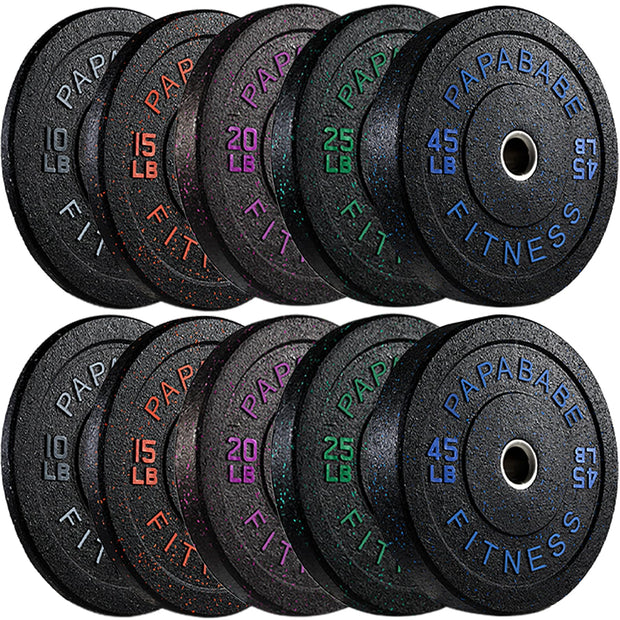 Papababe Weight Plates, 2-Inch Weights Plates Set, Floor Protective Rubber Weight Plates, 10-600lbs Bumper Plates for Barbell Strength Training & Weightlifting (Single/Pair/Full Set)