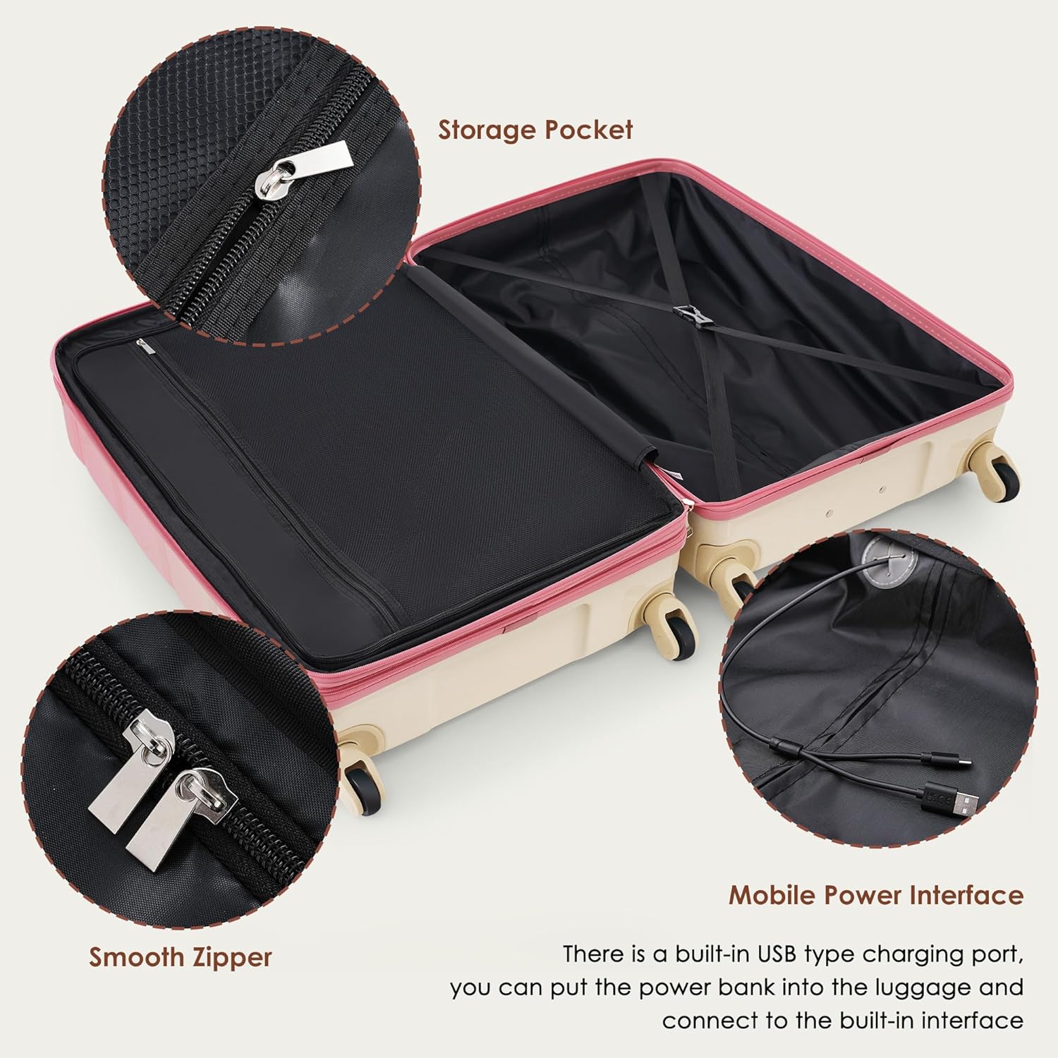 Merax Luggage Sets 3 Pcs, ABS Hardside Suit case with Spinner Wheels Lightweight TSA Lock, Gradient Pink, 20/24/28 Inch