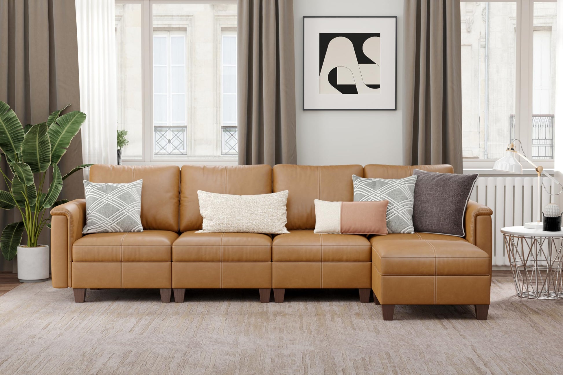 Faux Leather Modular Sectional Couches for Living Room, Modular Convertible U-Shaped Sectioanl Sofa with Storage & Ottoman, Brown
