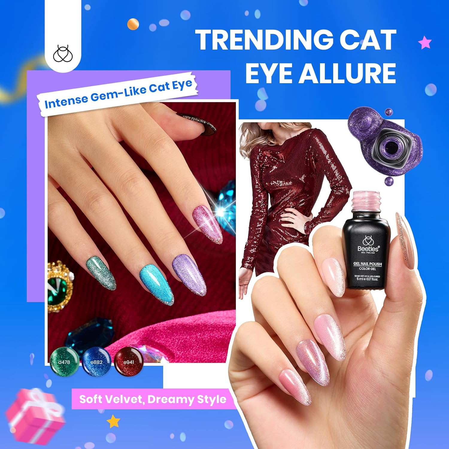 Beetles Gel Nail Polish Set,119 PCS 100 Colors Gel Polish Kit Base Glossy Matte Glitter Top Coat Neon Glitter Pearl Cat Eye White Red Pink Nude Nails Gift for Women Beetles Infinite Styles 100 Colors
