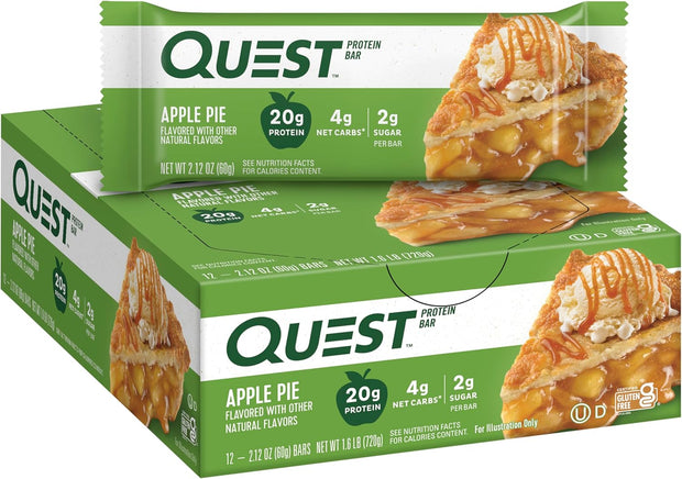 Quest Nutrition Apple Pie Protein Bar, 20g Protein, 4g Net Carbs, 2g Sugar, Gluten Free, Keto Friendly, 12 Count