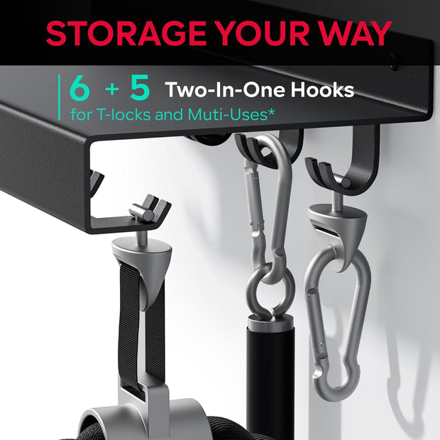 Metal Shelf Compatible with Tonal Accessories, Floating Shelf Organizer for Home Gym Storage, T-Lock Adapters Bracket Hanger, Gym Rack Wall Mounted with Hooks, Black Workout Holder
