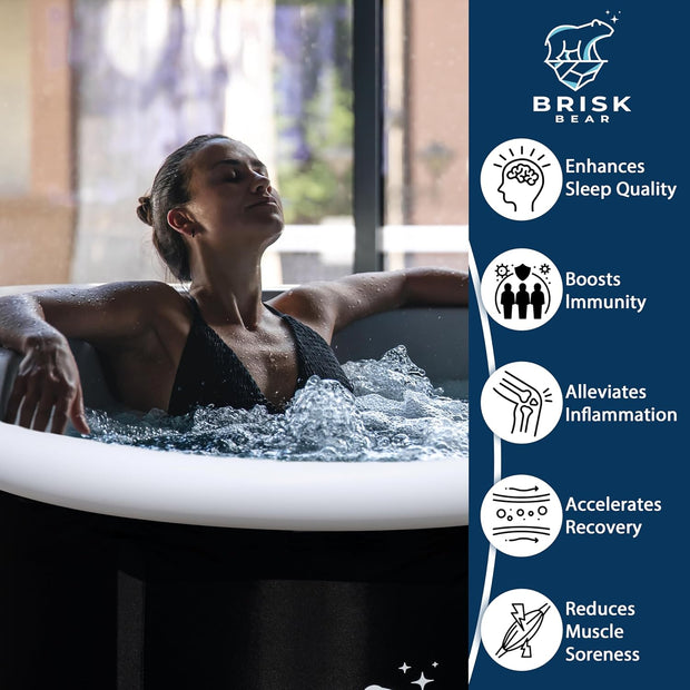 XL Oval Ice Bath Tub for Athletes with Cover by Brisk Bear - Extra Large Cold Plunge Tub for Recovery - Ice Bath Plunge Pool with Digital Timer - Cold Plunge to Soothe Muscles - Black Ice Tub