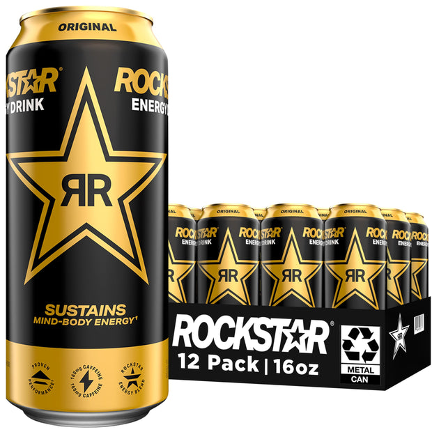 Rockstar, Boom Energy Drink with Caffeine and Taurine Packaging May Vary, Whipped Strawberry, 16 Fl Oz (Pack of 12)