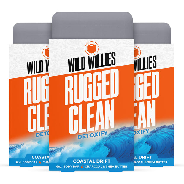 Wild Willies Moisturizing Mens Bar Soap - Bath Soaps with Shea Butter for Odor Protection - Natural Body Bar for Men - River Mist Scent, 3 Pack