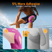 PreCut Kinesiology Tape for Knees, 12 PCS Waterproof KTQUICK Knee Tape for Knee Pain Relief Pre Cut, Original Cotton Athletic Knee Tape, Waterproof & Hypoallergenic Latex-Free for Sports (Black)