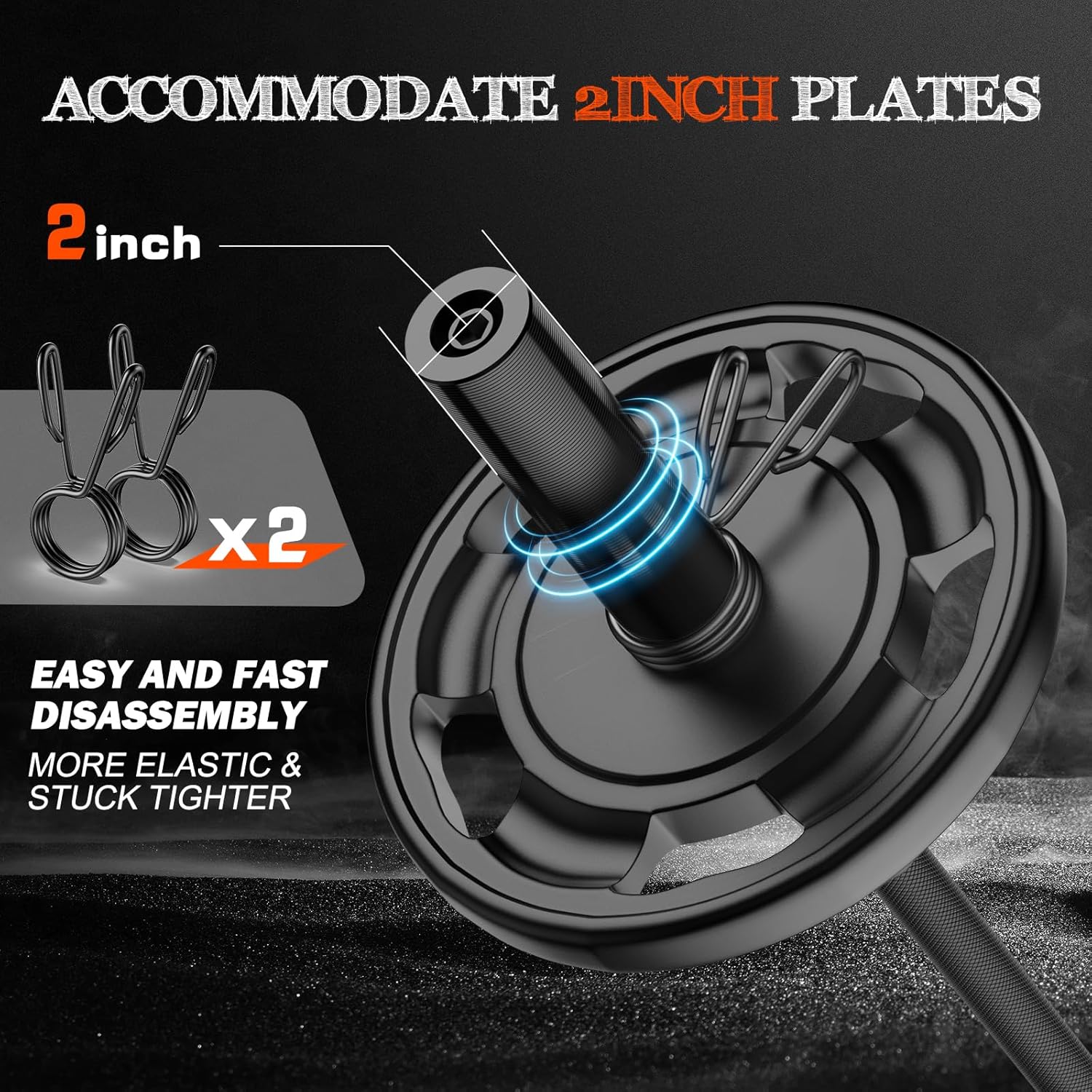 57" Olympic Barbell Bar, 2" Standard Straight Barbell Bars for Weight Lifting Bar for Bench Press/Squats/Hip Thrusts/Lunges/Biceps- Home Gym Weight Bar- 2 Spring Collars(500lb Weight Capacity)