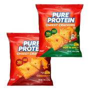 Pure Protein Cheesy Crackers Variety Pack, 6 Hot and Spicy and 6 Cheddar, High Protein Snack, 10G Protein, 1.34 oz, 12 Count