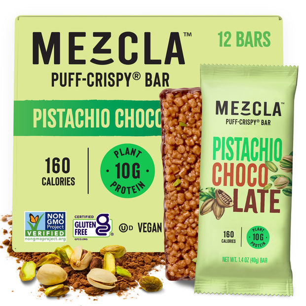 Mezcla Puff Crispy Protein Bars, Gluten Free & Vegan Protein Bars, 10g Protein, Alt for Crispy Rice Treat, Granola Bars & Breakfast Bars, Healthy Snacks for Adults, Variety Pack, 8 Count