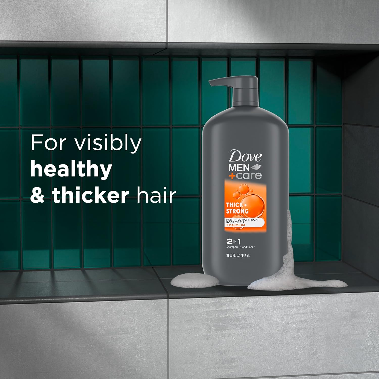 Dove Men+Care 2-in-1 Shampoo + Conditioner Thick + Strong for Fortifying Hair from Root to Tip, with Calcium, 31 oz