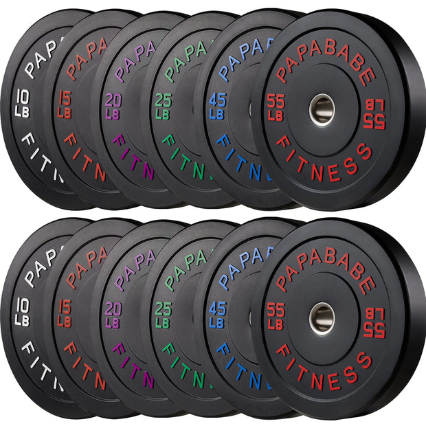 Papababe Weight Plates, 2-Inch Weights Plates Set, Floor Protective Rubber Weight Plates, 10-600lbs Bumper Plates for Barbell Strength Training & Weightlifting (Single/Pair/Full Set)