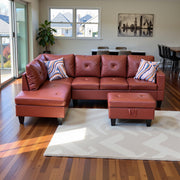 Sectional Couch 103.5" L Shaped Couch Comfy Futon Bed Upholstered Faux Leather 3 Pieces Living Room Furniture Sets with Ottoman and High Density Sponges for Living Room, White