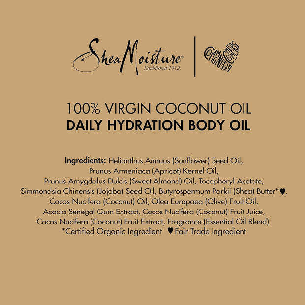 SheaMoisture Daily Hydration Body Oil Virgin Coconut Oil For Dry Skin Paraben Free 8 oz