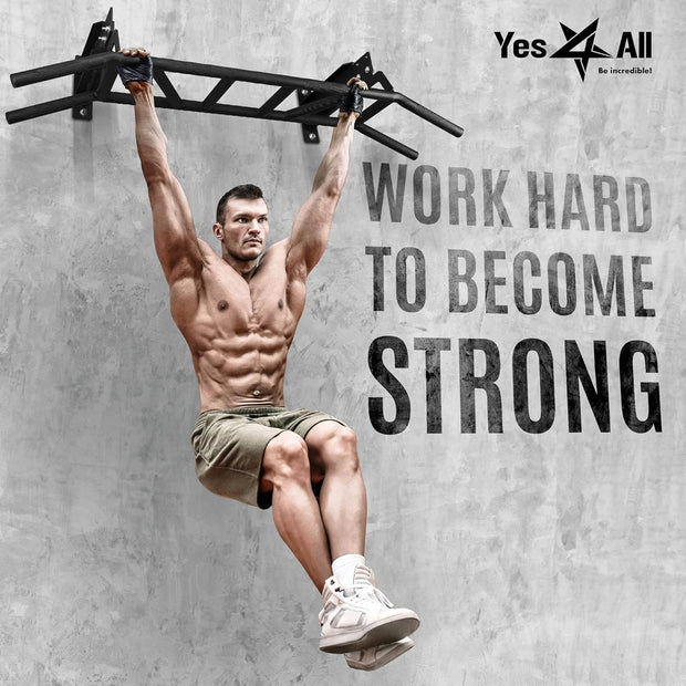 Yes4All Multi-Grip Wall Mount Pull-Up Bar, 16 Inches & 24 Inches Reversible Stud and Wall Compatibility Mounted Pull Up Bar Design, Solid Construction Strength Training