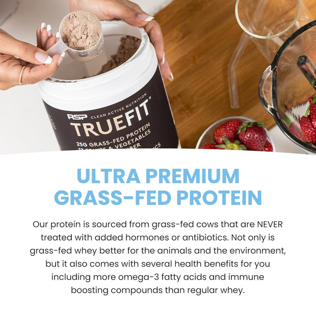 TrueFit Gut Healthy Protein Powder, Grass-Fed Whey Meal Replacement Shake with Prebiotics, Probiotics, & Organic Superfoods, Keto Friendly, Gluten Free (Packaging May Vary)