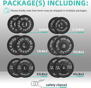 Olympic Cast Iron 2-Inch Weight Plates for Strength Training & Weightlifting, 255 Pounds Set, Multiple Packages