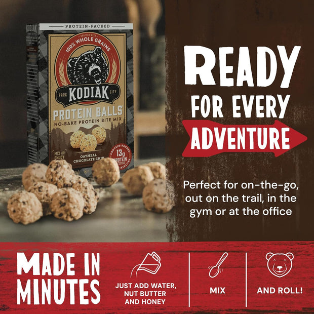 Kodiak Cakes Oatmeal Protein Ball Mix, Chocolate Chip, High Protein, 100% Whole Grains, (Pack of 6)