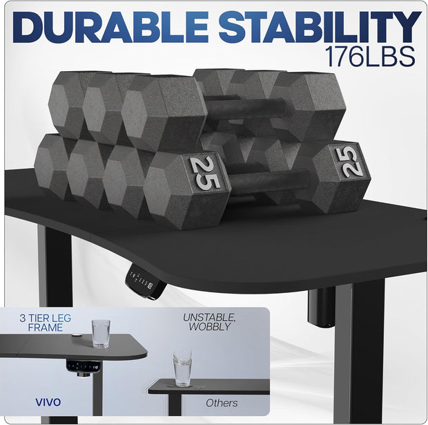 VIVO Electric 63 x 32 in Standing Desk, Memory Height Adjustment, 176 lb Frame Support, 2E Series, Black Top Black Frame, DESK-KIT-2E1B