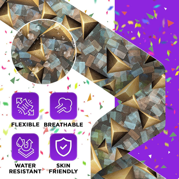 OK TAPE Patterned Kinesiology Tape, Elastic Physical Therapy Athletic Tape for Pain Relief & Muscle Support, Uncut Kinetic Tape, 2in x 16.4ft- 2 Rolls (Geometric)