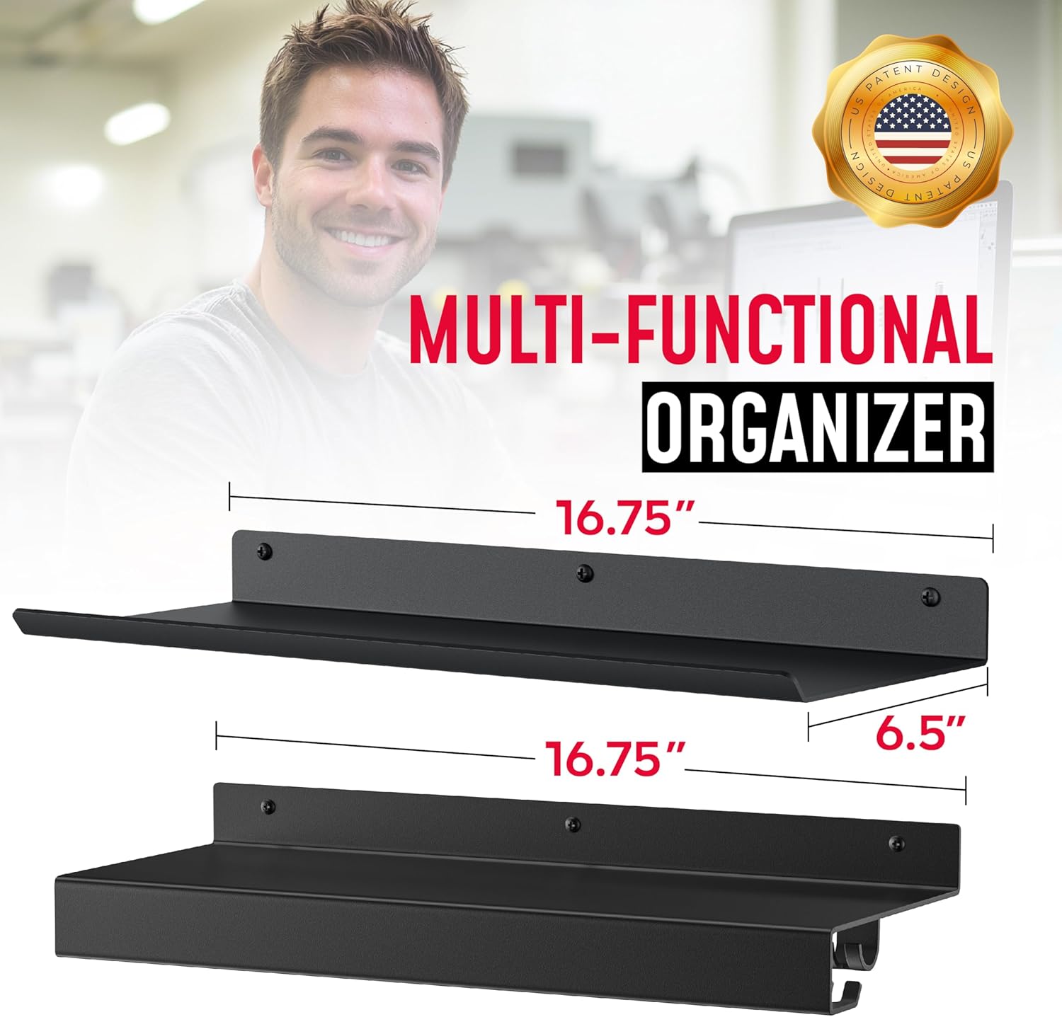 2-Tier Metal Shelf Compatible with Tonal Accessories, Floating Shelf Organizer for Home Gym Storage, T-Locks Adapter Bracket Hanger, Gym Rack Wall Mounted with Hooks, Workout Storage Holder