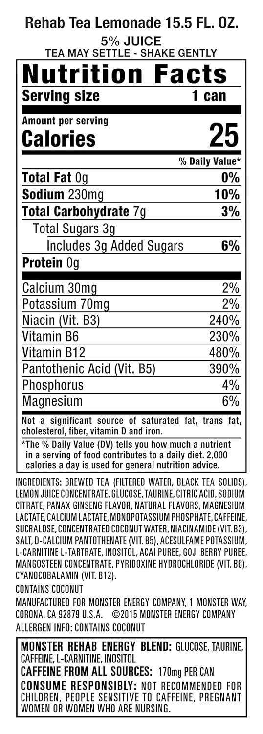 Monster Rehab, Tea + Lemonade, 15.5 fl oz, 4 Pack