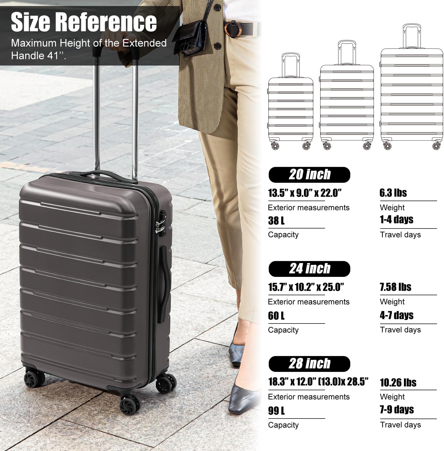 Coolife Luggage Suitcase Carry-on Spinner TSA Lock USB Port Expandable (only 28’’) Lightweight Hardside Luggage (Teal Blue, 3 piece set)