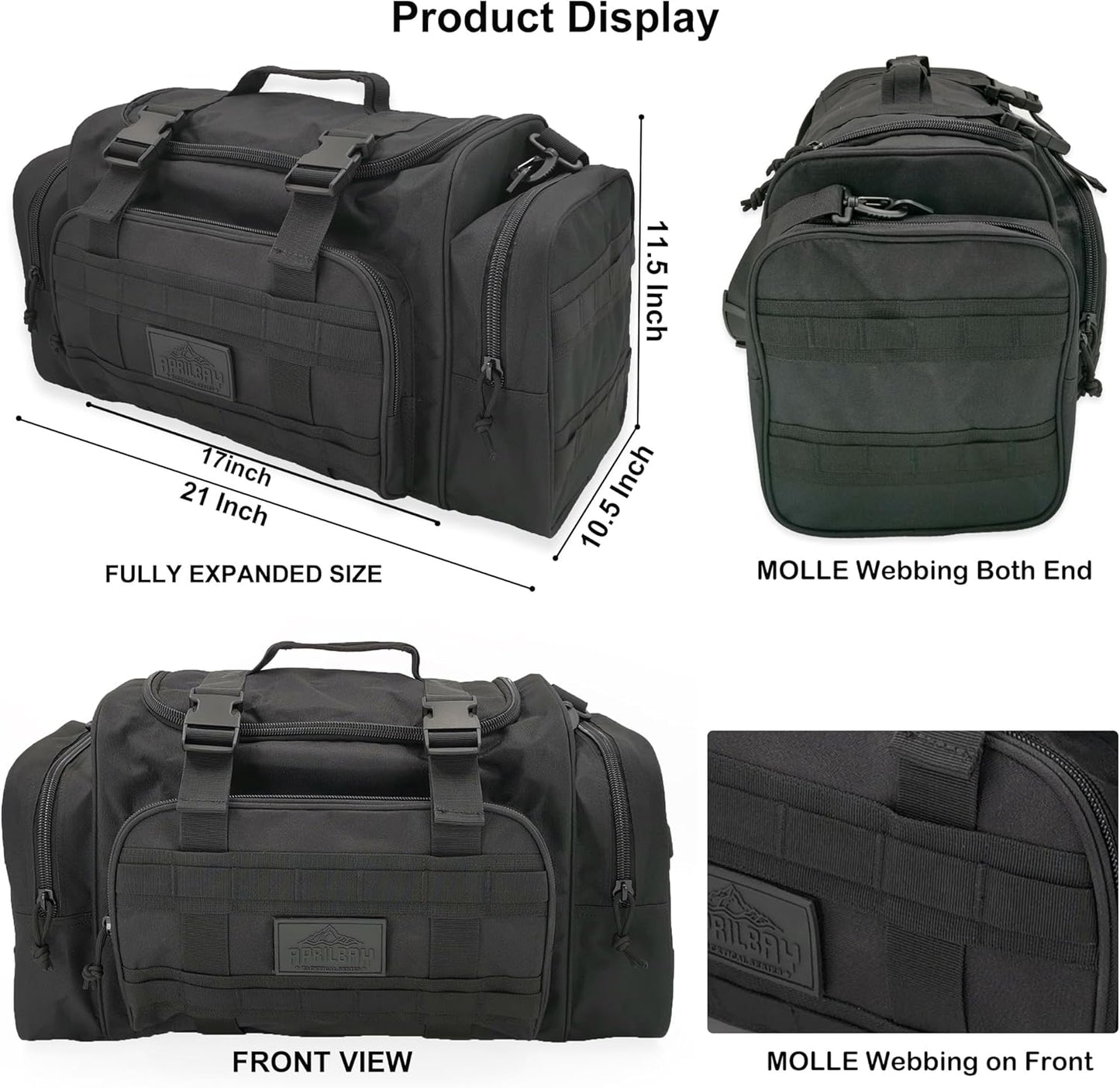Duffel Bag – Heavy Duty Tactical Gym Bag for Men, Splashwater-Proof Weekender Travel Bag for Basketball, Football, Soccer, Hiking, and Hunting (Black)