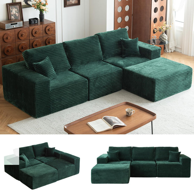 108" Modular Sectional Sofa Cloud Couch with Deep Seats, L Shape Memory Foam Couch with Chaise and Movable Ottoman, Sectional Couches for Living Room, Comfy Boneless Sofa No Assembly, Black