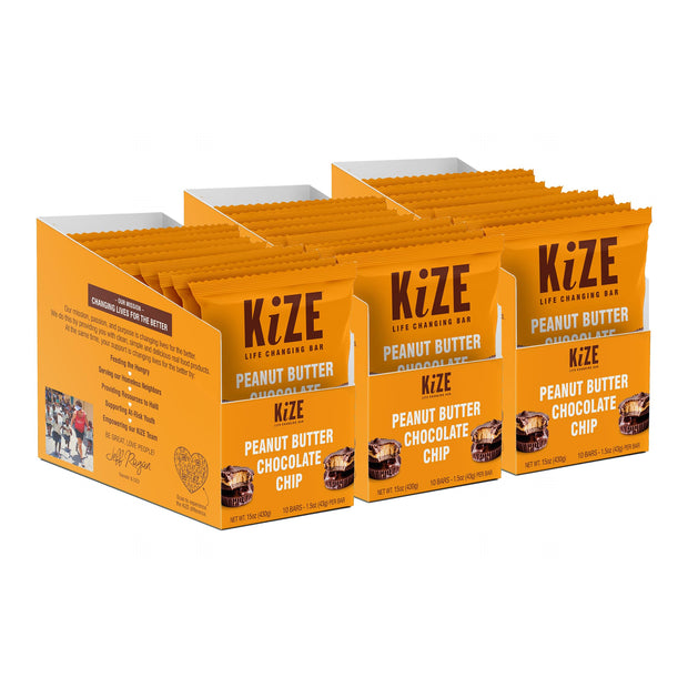 KiZE Energy Bars - Peanut Butter Chocolate Chip - Gluten Free, Dairy Free, Non-GMO, and High Protein Meal Replacement Energy Bars, Clean and Simple Food Ingredients - 10g High Protein Snacks, (10 Count)