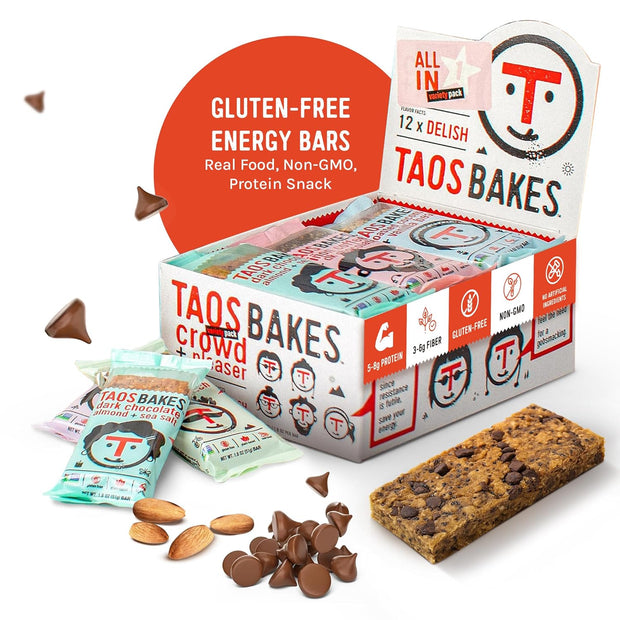 Taos Bakes - Variety Pack - Breakfast Bars - High Protein and High Fiber packed Granola Bars - Gluten Free & Non-GMO - Healthy Snacks for Adults & Kids – Trail Mix Bars - 12 Pack, 1.8oz ea