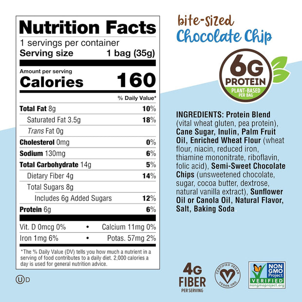 Lenny & Larry's The Complete Crunchy Cookie, Chocolate Chip, 6g Plant Protein, Vegan, Non-GMO, 1.25 Ounce Pouch (Pack of 12)