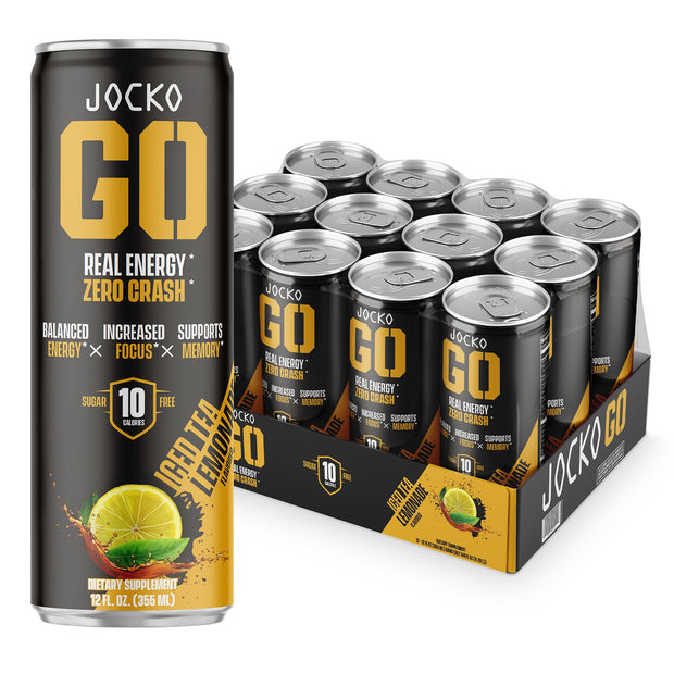 Jocko GO Energy Drink - Keto, Vitamin B12, Vitamin B6, Electrolytes, L Theanine, Magnesium- Energy Boost, Sugar Free Nootropic Monk Fruit Blend - 12 Pack (Lemon Lime)