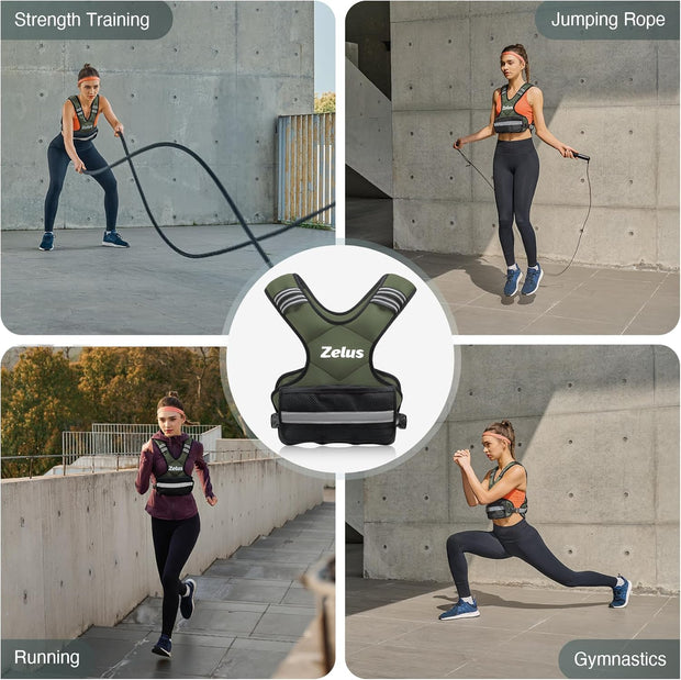 ZELUS Weighted Vest for Men and Women | 4-10lb/11-20lb/20-32lb Vest with 6 Ironsand Weights for Home Workouts | Adjustable Body Weight Vest Exercise Set for Cardio and Strength Training