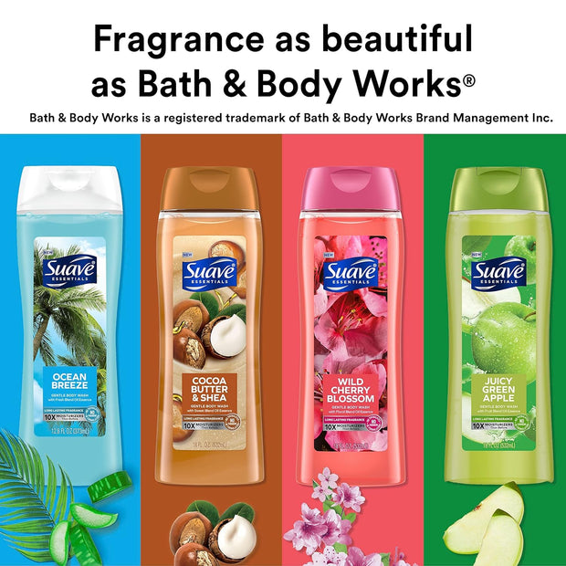 Suave Moisturizing Body Wash, with Ocean Breeze Scent and Vitamin E Extract, No Parabens, No Phtahaltes, 18 Oz Pack of 6