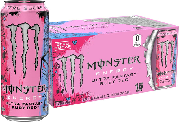 Monster Energy Ultra Fantasy Ruby Red, Sugar Free Energy Drink, 16 Ounce (Pack of 15)