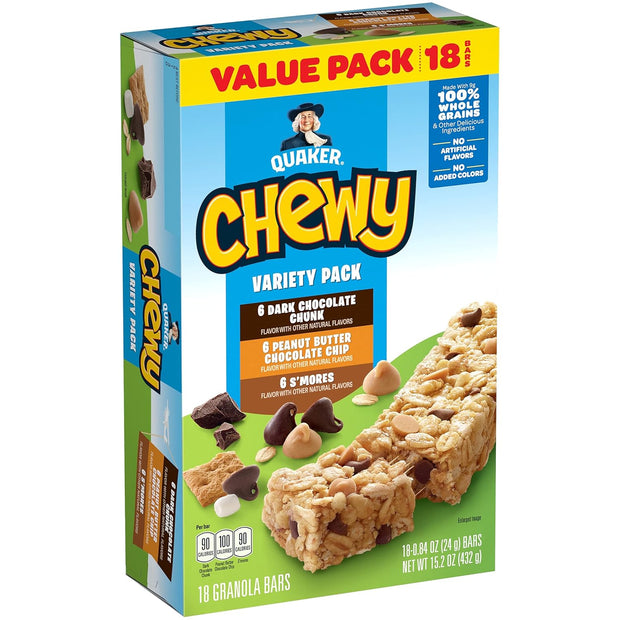 Quaker Chewy Granola Bars, Variety Pack, 18 Count