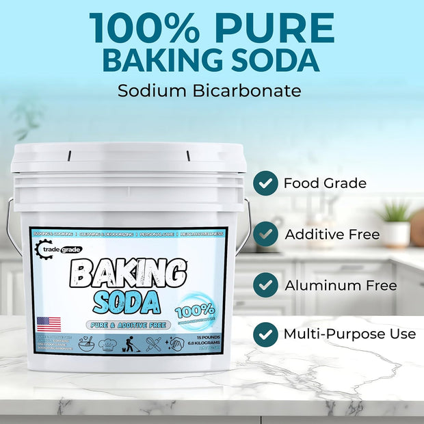 TradeGrade Pure Baking Soda Powder – 15 lb Bucket, Sodium Bicarbonate Powder | Premium Food-Grade for Baking, Bread, Cookies & More | Baking Soda for Cleaning, Natural Cleaner & Deodorizer