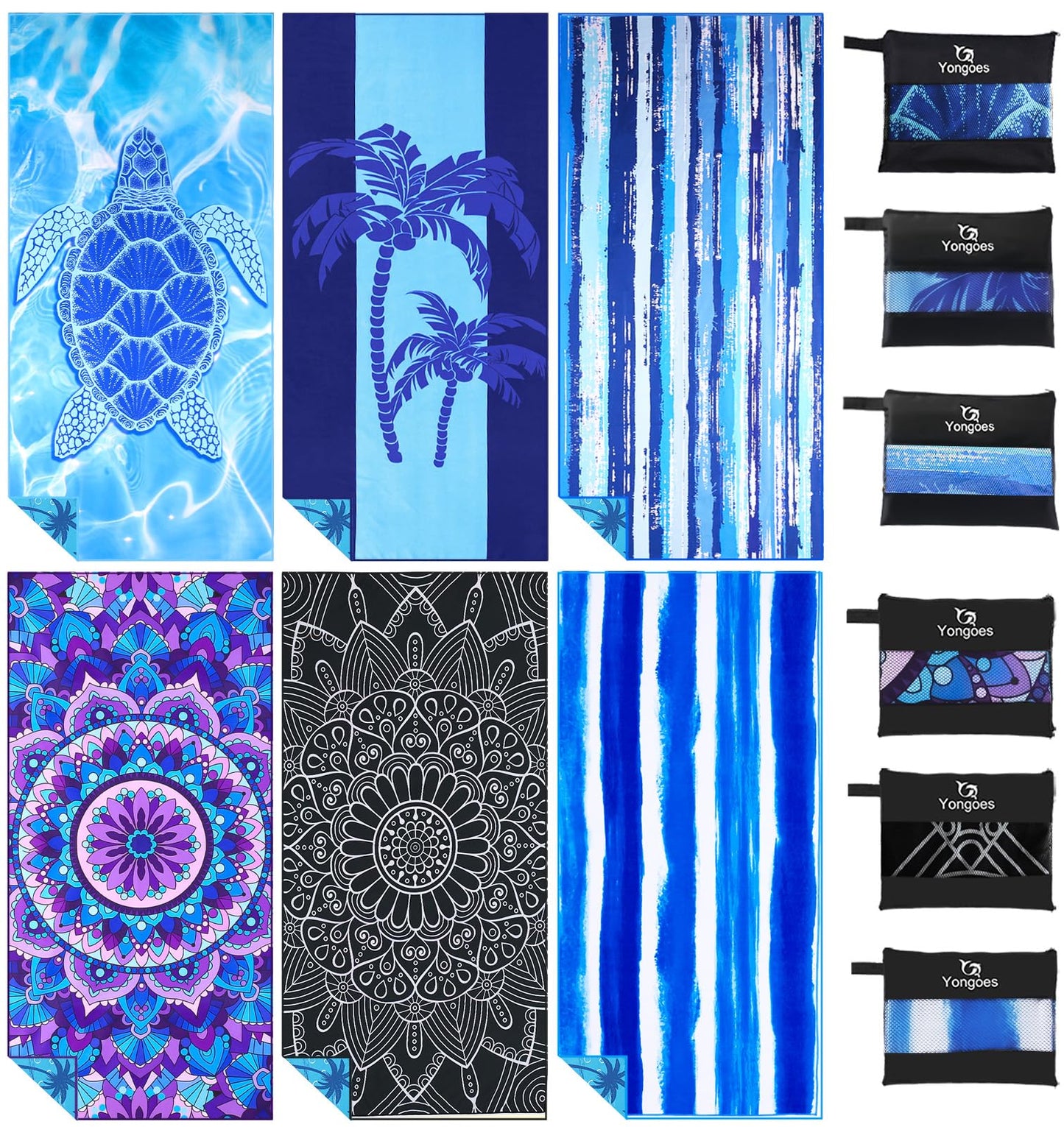 4 Pack Microfiber Lightweight Thin Beach Towel Sand Free Quick Dry Super Absorbent Large Towels for Swimming Pool Yoga Gym Travel Vacation Beach Accessories Essentials for Adults