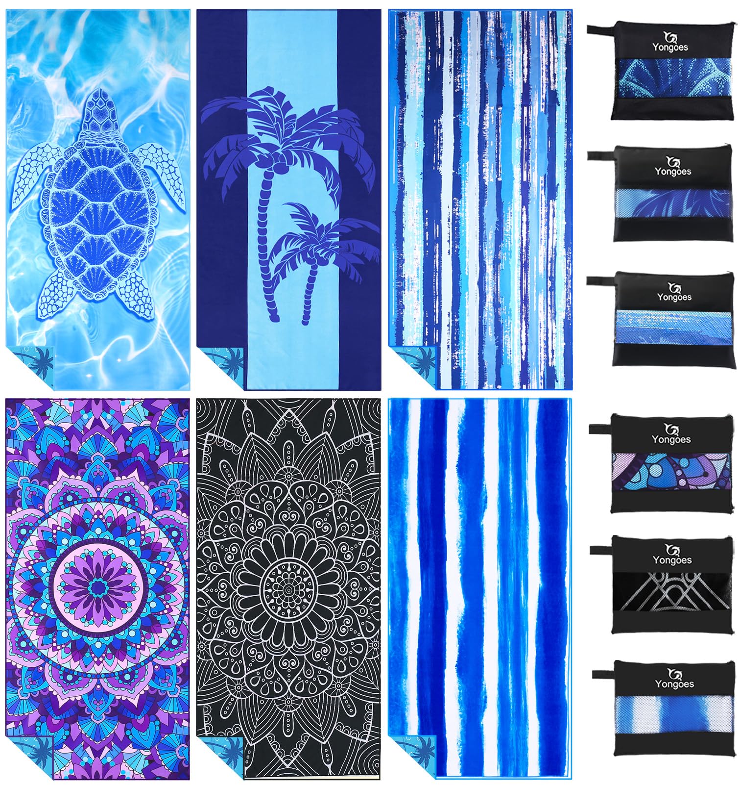 4 Pack Microfiber Lightweight Thin Beach Towel Sand Free Quick Dry Super Absorbent Large Towels for Swimming Pool Yoga Gym Travel Vacation Beach Accessories Essentials for Adults