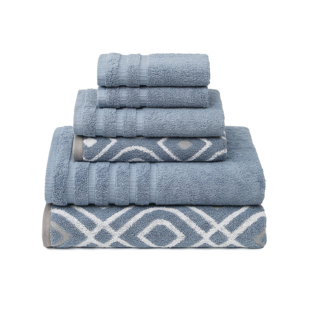 Modern Threads Oxford 6-Piece 100% Cotton Towel Set – Yarn Dyed Jacquard & Solid – Includes 2 Bath Towels, 2 Hand Towels, 2 Washcloths – Absorbent, Quick Dry, Soft & Durable – Aqua