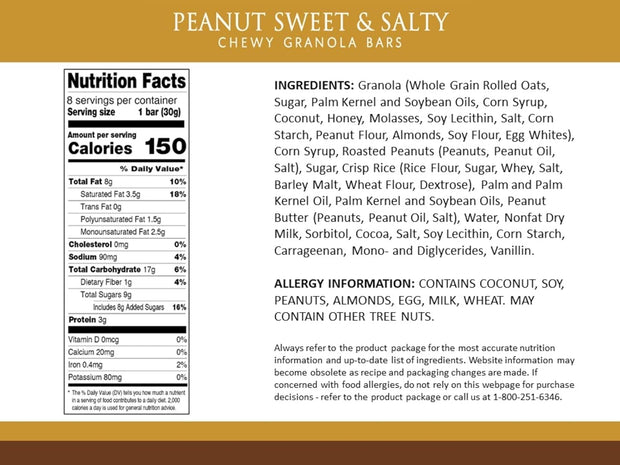 Sunbelt Bakery Peanut Sweet & Salty Chewy Granola Bars, 96-1.0 OZ Bars