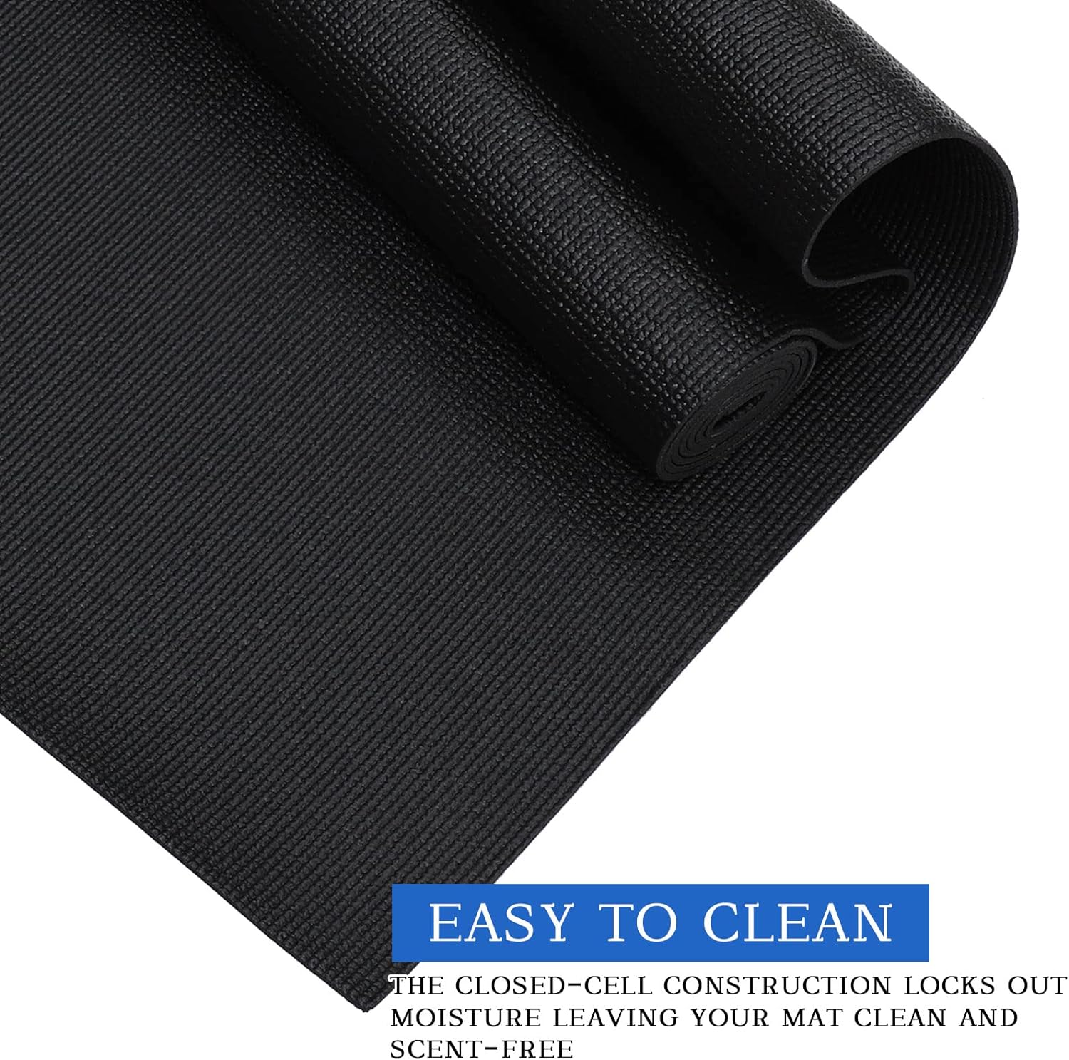 Riakrum 20 Pieces Exercise Yoga Mat Workout Mat with Strap 68 x 24 Inch Fitness Gym Mat Yoga Mat Non Slip for Women Men Gym Home Supplies(Black)