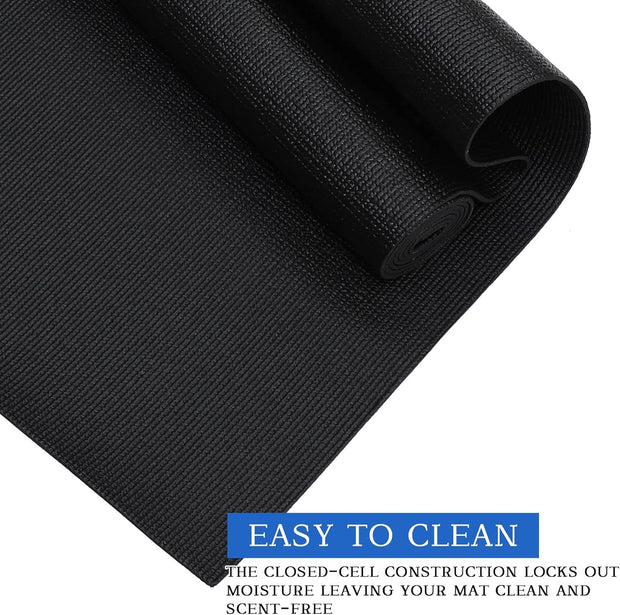 Riakrum 20 Pieces Exercise Yoga Mat Workout Mat with Strap 68 x 24 Inch Fitness Gym Mat Yoga Mat Non Slip for Women Men Gym Home Supplies(Black)