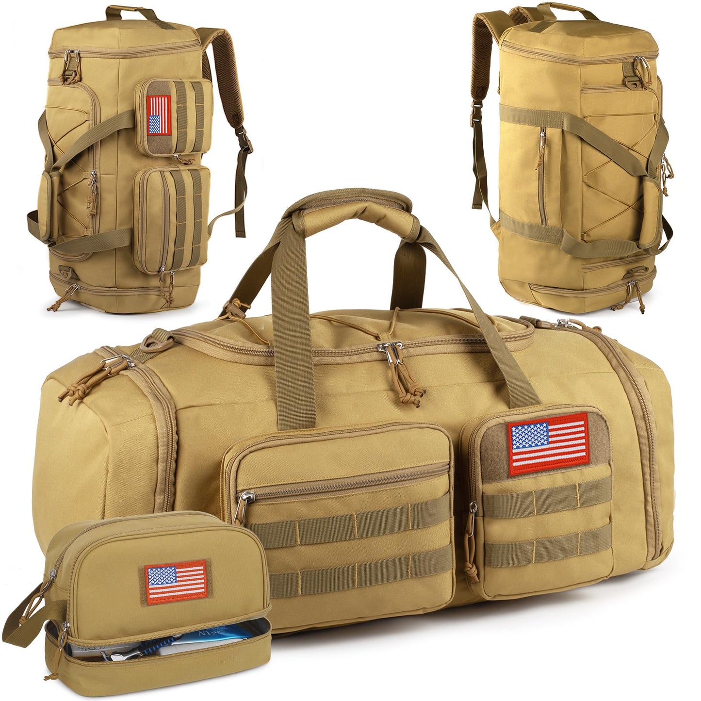 Tactical Gym Bag for Men，50L Large 3 in 1 Sports Duffle Bag with Shoes Compartment for Travel,Water Resistant Travel Backpack Weekender Overnight Bag with Wet Pocket for Women