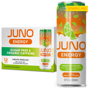 JUNO ENERGY Organic Cherry Sparkling Drink - Sugar Free Electrolytes, Energizing and Hydrating with 125mg Organic Caffeine from Green Coffee Beans, Organic Monk Fruit, Organic Sour and Black Cherry Juice & Electrolytes - Vegan, Gluten Free, 12 Pack