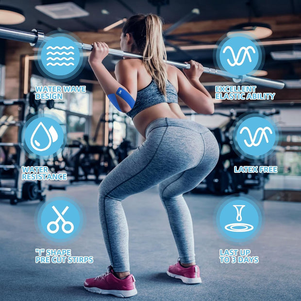 OK TAPE Kinesiology Tape 10 inches Precut, 20 Strips, Cotton Elastic Athletic Tape Latex Free, 2in x 16ft, Black