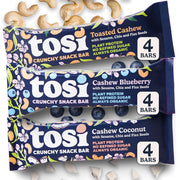 Tosi Cashew Variety Pack Protein Bars, Plant Based with Nuts, Gluten-Free Crunchy Snacks, Vegan, Organic, Flax & Chia Seeds, Soy-Free, Omega 3s, 5G Protein, 1 oz, 12-Pack
