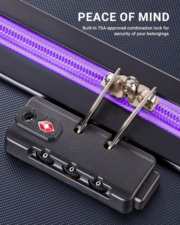 Luggage Sets 3 Piece, Carry On and Checked Hardside Lightweight Suitcase with Spinner Wheels and TSA Lock (20/24/28 inch), Purple
