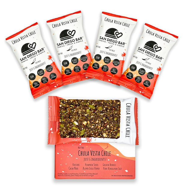 San Diego Bar-Chula Vista Chile | Chile Mild Heat | RAW & Vegan Protein Bars | Sugar-Free | Gluten Free | Breakfast Bars | Energy Bars | Snack Bars | 6 Whole Food Ingredients | 10g Plant-Based Protein