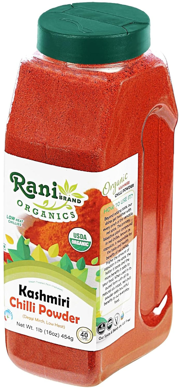 Rani Kashmiri Chilli Powder (Deggi Mirch, Low Heat) Ground Indian Spice 16oz (1lb) 454g PET Jar ~ All Natural | Salt-Free | Vegan | Kosher | Gluten Friendly